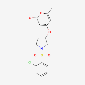 molecular formula C16H16ClNO5S B2393828 4-((1-((2-chlorophenyl)sulfonyl)pyrrolidin-3-yl)oxy)-6-methyl-2H-pyran-2-one CAS No. 1787880-61-8