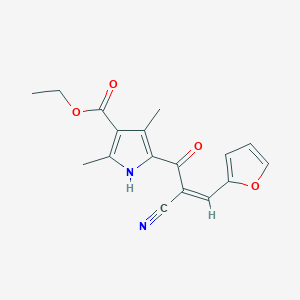 molecular formula C17H16N2O4 B2393830 (Z)-ethyl 5-(2-cyano-3-(furan-2-yl)acryloyl)-2,4-dimethyl-1H-pyrrole-3-carboxylate CAS No. 301688-00-6