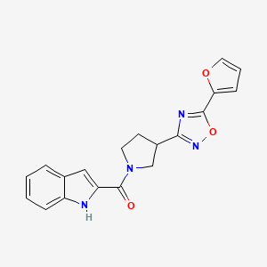 molecular formula C19H16N4O3 B2393843 (3-(5-(furan-2-yl)-1,2,4-oxadiazol-3-yl)pyrrolidin-1-yl)(1H-indol-2-yl)methanone CAS No. 2034289-16-0