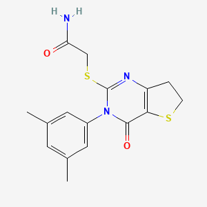 molecular formula C16H17N3O2S2 B2393862 2-[[3-(3,5-Dimethylphenyl)-4-oxo-6,7-dihydrothieno[3,2-d]pyrimidin-2-yl]sulfanyl]acetamide CAS No. 877653-32-2