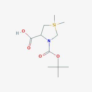 molecular formula C11H21NO4Si B2393876 3,3-Dimethyl-1-[(2-methylpropan-2-yl)oxycarbonyl]-1,3-azasilolidine-5-carboxylic acid CAS No. 1822551-68-7