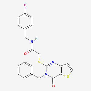 molecular formula C22H18FN3O2S2 B2393882 2-[(3-benzyl-4-oxo-3,4-dihydrothieno[3,2-d]pyrimidin-2-yl)sulfanyl]-N-(4-fluorobenzyl)acetamide CAS No. 1252856-39-5