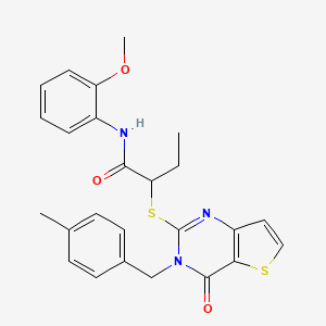 molecular formula C25H25N3O3S2 B2393890 N-(2-methoxyphenyl)-2-((3-(4-methylbenzyl)-4-oxo-3,4-dihydrothieno[3,2-d]pyrimidin-2-yl)thio)butanamide CAS No. 1795412-80-4