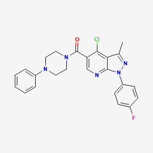molecular formula C24H21ClFN5O B2393914 (4-chloro-1-(4-fluorophenyl)-3-methyl-1H-pyrazolo[3,4-b]pyridin-5-yl)(4-phenylpiperazin-1-yl)methanone CAS No. 899953-06-1
