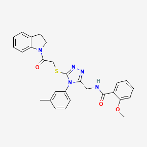 molecular formula C28H27N5O3S B2393931 N-((5-((2-(indolin-1-yl)-2-oxoethyl)thio)-4-(m-tolyl)-4H-1,2,4-triazol-3-yl)methyl)-2-methoxybenzamide CAS No. 310427-13-5