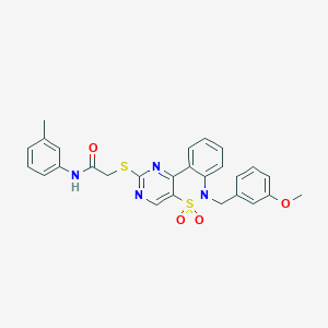 molecular formula C27H24N4O4S2 B2393951 2-((6-(3-methoxybenzyl)-5,5-dioxido-6H-benzo[c]pyrimido[4,5-e][1,2]thiazin-2-yl)thio)-N-(m-tolyl)acetamide CAS No. 892312-37-7