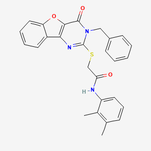 molecular formula C27H23N3O3S B2393955 2-({5-苄基-6-氧代-8-氧杂-3,5-二氮杂三环[7.4.0.0^{2,7}]十三-1(9),2(7),3,10,12-五烯-4-基}硫代)-N-(2,3-二甲苯基)乙酰胺 CAS No. 866873-62-3