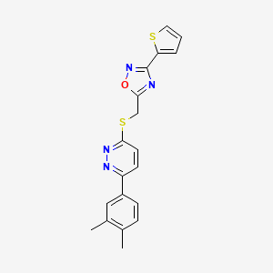 molecular formula C19H16N4OS2 B2393957 3-(3,4-Dimethylphenyl)-6-({[3-(2-thienyl)-1,2,4-oxadiazol-5-yl]methyl}thio)pyridazine CAS No. 1115285-81-8