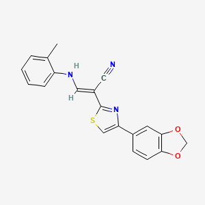 molecular formula C20H15N3O2S B2393981 (E)-2-(4-(benzo[d][1,3]dioxol-5-yl)thiazol-2-yl)-3-(o-tolylamino)acrylonitrile CAS No. 373374-80-2