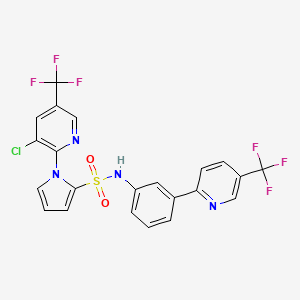 molecular formula C22H13ClF6N4O2S B2394004 1-[3-chloro-5-(trifluoromethyl)pyridin-2-yl]-N-{3-[5-(trifluoromethyl)pyridin-2-yl]phenyl}-1H-pyrrole-2-sulfonamide CAS No. 1092346-21-8