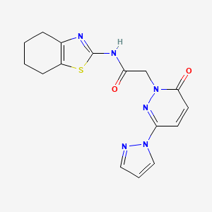 molecular formula C16H16N6O2S B2394041 2-(6-oxo-3-(1H-pyrazol-1-yl)pyridazin-1(6H)-yl)-N-(4,5,6,7-tetrahydrobenzo[d]thiazol-2-yl)acetamide CAS No. 1334375-71-1