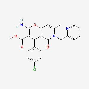 molecular formula C23H20ClN3O4 B2394044 methyl 2-amino-4-(4-chlorophenyl)-7-methyl-5-oxo-6-(pyridin-2-ylmethyl)-5,6-dihydro-4H-pyrano[3,2-c]pyridine-3-carboxylate CAS No. 767299-97-8
