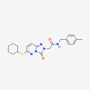 molecular formula C21H25N5O2S B2394046 2-(6-cyclohexylsulfanyl-3-oxo-[1,2,4]triazolo[4,3-b]pyridazin-2-yl)-N-[(4-methylphenyl)methyl]acetamide CAS No. 1040653-56-2