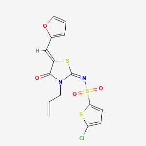 molecular formula C15H11ClN2O4S3 B2394049 (E)-N-((Z)-3-allyl-5-(furan-2-ylmethylene)-4-oxothiazolidin-2-ylidene)-5-chlorothiophene-2-sulfonamide CAS No. 753469-63-5