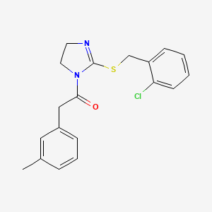 molecular formula C19H19ClN2OS B2394062 1-[2-[(2-Chlorophenyl)methylsulfanyl]-4,5-dihydroimidazol-1-yl]-2-(3-methylphenyl)ethanone CAS No. 851804-12-1
