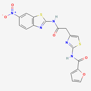 molecular formula C17H11N5O5S2 B2394111 N-(4-(2-((6-nitrobenzo[d]thiazol-2-yl)amino)-2-oxoethyl)thiazol-2-yl)furan-2-carboxamide CAS No. 921521-33-7