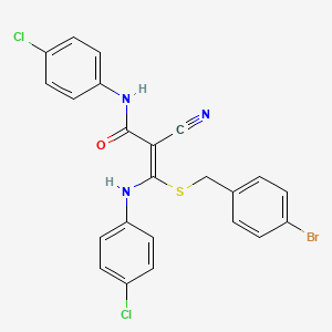 (E)-3-[(4-bromophenyl)methylsulfanyl]-3-(4-chloroanilino)-N-(4-chlorophenyl)-2-cyanoprop-2-enamide