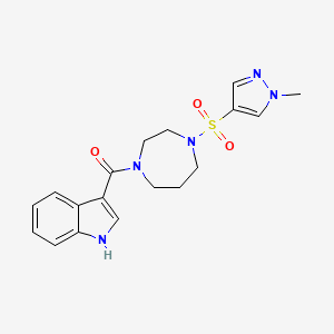 molecular formula C18H21N5O3S B2394150 (1H-indol-3-yl)(4-((1-methyl-1H-pyrazol-4-yl)sulfonyl)-1,4-diazepan-1-yl)methanone CAS No. 2034401-86-8