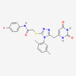molecular formula C23H21FN6O3S B2394155 2-((4-(2,5-dimethylphenyl)-5-((2,6-dioxo-1,2,3,6-tetrahydropyrimidin-4-yl)methyl)-4H-1,2,4-triazol-3-yl)thio)-N-(4-fluorophenyl)acetamide CAS No. 852048-29-4