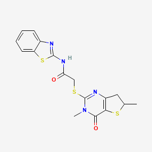 molecular formula C17H16N4O2S3 B2394160 N-(1,3-benzothiazol-2-yl)-2-[(3,6-dimethyl-4-oxo-6,7-dihydrothieno[3,2-d]pyrimidin-2-yl)sulfanyl]acetamide CAS No. 688353-44-8