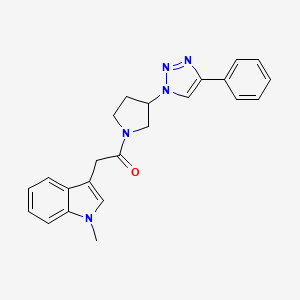 molecular formula C23H23N5O B2394175 2-(1-methyl-1H-indol-3-yl)-1-(3-(4-phenyl-1H-1,2,3-triazol-1-yl)pyrrolidin-1-yl)ethanone CAS No. 2034445-22-0
