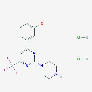 molecular formula C16H19Cl2F3N4O B2394184 4-(3-Methoxyphenyl)-2-piperazin-1-yl-6-(trifluoromethyl)pyrimidine dihydrochloride CAS No. 1431970-11-4