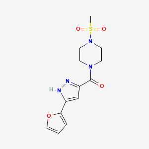 molecular formula C13H16N4O4S B2394186 (5-(呋喃-2-基)-1H-吡唑-3-基)(4-(甲磺酰基)哌嗪-1-基)甲苯酮 CAS No. 1257660-31-3