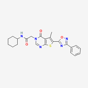 molecular formula C23H23N5O3S B2394194 N-cyclohexyl-2-(5-methyl-4-oxo-6-(3-phenyl-1,2,4-oxadiazol-5-yl)thieno[2,3-d]pyrimidin-3(4H)-yl)acetamide CAS No. 1243021-59-1