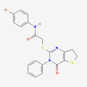 molecular formula C20H16BrN3O2S2 B2394200 N-(4-溴苯基)-2-((4-氧代-3-苯基-3,4,6,7-四氢噻吩并[3,2-d]嘧啶-2-基)硫代)乙酰胺 CAS No. 686771-06-2