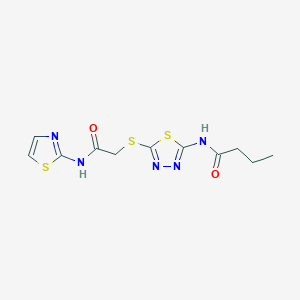 molecular formula C11H13N5O2S3 B2394203 N-(5-((2-oxo-2-(thiazol-2-ylamino)ethyl)thio)-1,3,4-thiadiazol-2-yl)butyramide CAS No. 392299-50-2