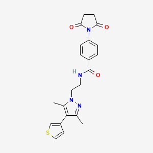 molecular formula C22H22N4O3S B2394207 N-(2-(3,5-dimethyl-4-(thiophen-3-yl)-1H-pyrazol-1-yl)ethyl)-4-(2,5-dioxopyrrolidin-1-yl)benzamide CAS No. 2034555-46-7