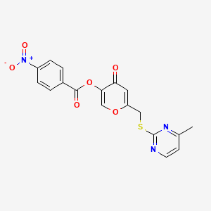 molecular formula C18H13N3O6S B2394213 4-Nitrobenzoic acid [6-[[(4-methyl-2-pyrimidinyl)thio]methyl]-4-oxo-3-pyranyl] ester CAS No. 877636-43-6