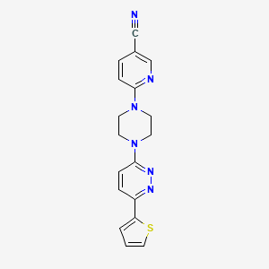 molecular formula C18H16N6S B2394219 6-[4-(6-Thiophen-2-ylpyridazin-3-yl)piperazin-1-yl]pyridine-3-carbonitrile CAS No. 2380182-85-2