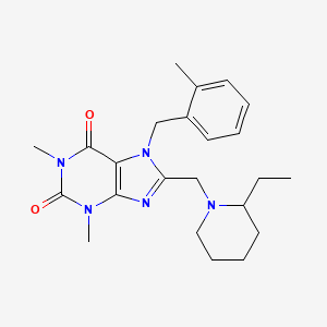 molecular formula C23H31N5O2 B2394220 8-[(2-Ethylpiperidin-1-yl)methyl]-1,3-dimethyl-7-[(2-methylphenyl)methyl]purine-2,6-dione CAS No. 851938-15-3