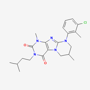 molecular formula C22H28ClN5O2 B2394221 9-(3-chloro-2-methylphenyl)-3-isopentyl-1,7-dimethyl-6,7,8,9-tetrahydropyrimido[2,1-f]purine-2,4(1H,3H)-dione CAS No. 877617-56-6