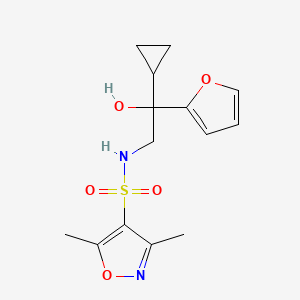 molecular formula C14H18N2O5S B2394229 N-(2-cyclopropyl-2-(furan-2-yl)-2-hydroxyethyl)-3,5-dimethylisoxazole-4-sulfonamide CAS No. 1396854-21-9