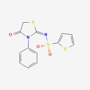 molecular formula C13H10N2O3S3 B2394235 (E)-N-(4-oxo-3-phenylthiazolidin-2-ylidene)thiophene-2-sulfonamide CAS No. 867042-05-5