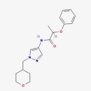 molecular formula C18H23N3O3 B2394240 2-phenoxy-N-(1-((tetrahydro-2H-pyran-4-yl)methyl)-1H-pyrazol-4-yl)propanamide CAS No. 1798514-19-8