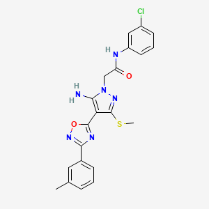 molecular formula C21H19ClN6O2S B2394245 2-[5-amino-4-[3-(3-methylphenyl)-1,2,4-oxadiazol-5-yl]-3-(methylthio)-1H-pyrazol-1-yl]-N-(3-chlorophenyl)acetamide CAS No. 1243065-01-1
