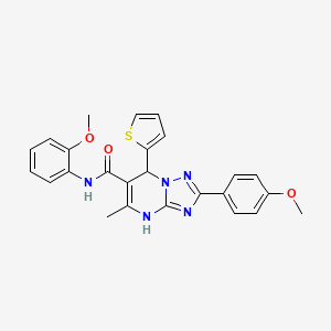 molecular formula C25H23N5O3S B2394248 N-(2-methoxyphenyl)-2-(4-methoxyphenyl)-5-methyl-7-(thiophen-2-yl)-4,7-dihydro-[1,2,4]triazolo[1,5-a]pyrimidine-6-carboxamide CAS No. 543680-39-3