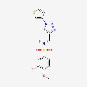 molecular formula C14H13FN4O3S2 B2394252 3-fluoro-4-methoxy-N-((1-(thiophen-3-yl)-1H-1,2,3-triazol-4-yl)methyl)benzenesulfonamide CAS No. 2034427-06-8