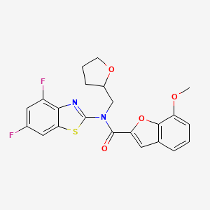 molecular formula C22H18F2N2O4S B2394277 N-(4,6-difluorobenzo[d]thiazol-2-yl)-7-methoxy-N-((tetrahydrofuran-2-yl)methyl)benzofuran-2-carboxamide CAS No. 921784-42-1