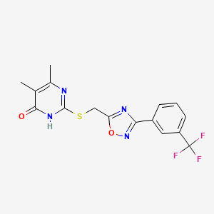 molecular formula C16H13F3N4O2S B2394297 5,6-Dimethyl-2-[({3-[3-(trifluoromethyl)phenyl]-1,2,4-oxadiazol-5-yl}methyl)sulfanyl]-4-pyrimidinol CAS No. 1226432-73-0