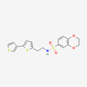 molecular formula C18H17NO4S3 B2394303 N-(2-([2,3'-bithiophen]-5-yl)ethyl)-2,3-dihydrobenzo[b][1,4]dioxine-6-sulfonamide CAS No. 2034565-32-5