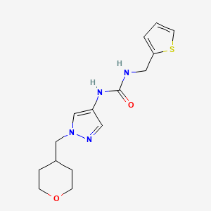 molecular formula C15H20N4O2S B2394314 1-(1-((tetrahydro-2H-pyran-4-yl)methyl)-1H-pyrazol-4-yl)-3-(thiophen-2-ylmethyl)urea CAS No. 1706077-11-3