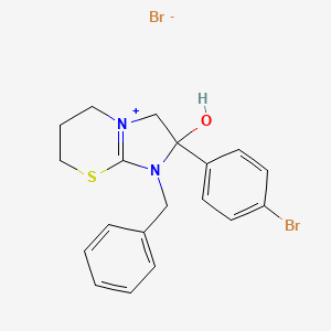 molecular formula C19H20Br2N2OS B2394324 1-benzyl-2-(4-bromophenyl)-2-hydroxy-3,5,6,7-tetrahydro-2H-imidazo[2,1-b][1,3]thiazin-1-ium bromide CAS No. 443777-62-6