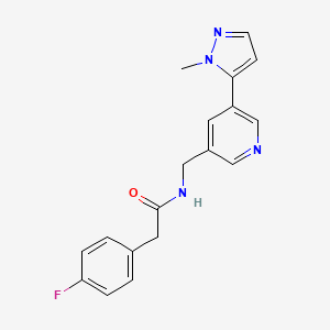 molecular formula C18H17FN4O B2394326 2-(4-fluorophenyl)-N-((5-(1-methyl-1H-pyrazol-5-yl)pyridin-3-yl)methyl)acetamide CAS No. 2034559-00-5