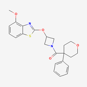 molecular formula C23H24N2O4S B2394327 (3-((4-メトキシベンゾ[d]チアゾール-2-イル)オキシ)アゼチジン-1-イル)(4-フェニルテトラヒドロ-2H-ピラン-4-イル)メタノン CAS No. 1421481-02-8