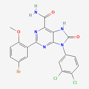 molecular formula C19H12BrCl2N5O3 B2394349 2-(5-bromo-2-methoxyphenyl)-9-(3,4-dichlorophenyl)-8-oxo-8,9-dihydro-7H-purine-6-carboxamide CAS No. 887889-53-4