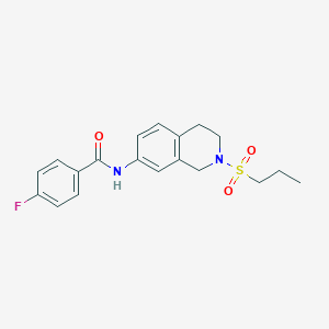 molecular formula C19H21FN2O3S B2394357 4-fluoro-N-(2-(propylsulfonyl)-1,2,3,4-tetrahydroisoquinolin-7-yl)benzamide CAS No. 954708-08-8